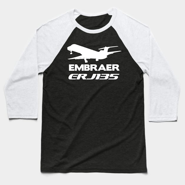 Embraer ERJ135 Silhouette Print (White) Baseball T-Shirt by TheArtofFlying